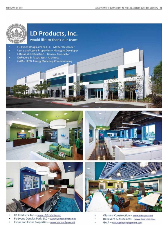 Los Angeles Business Journal feature on the LD Products LEED Platinum certification